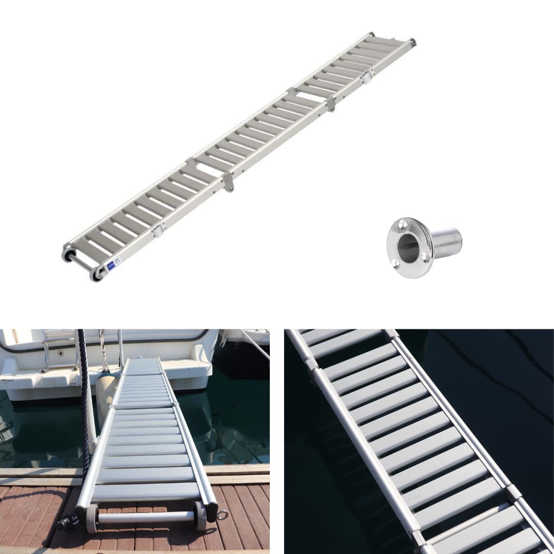 Pasarela de Aluminio para Barco Plegable en Dos tramos, 2 Metros de Longitud, con Ruedas.