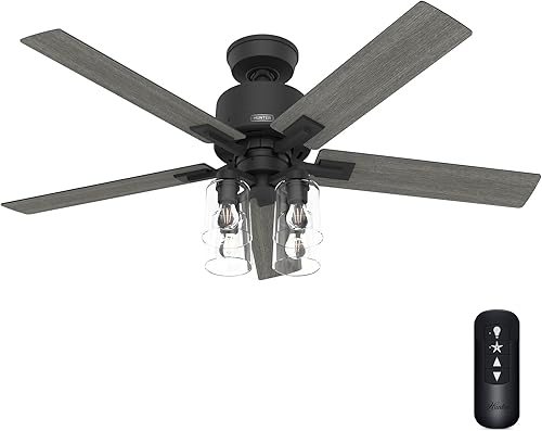 Hunter Techne 52311 - Ventilador de techo de interior de 52 pulgadas con luces LED y control remoto, ventilador de techo inteligente negro, montaje