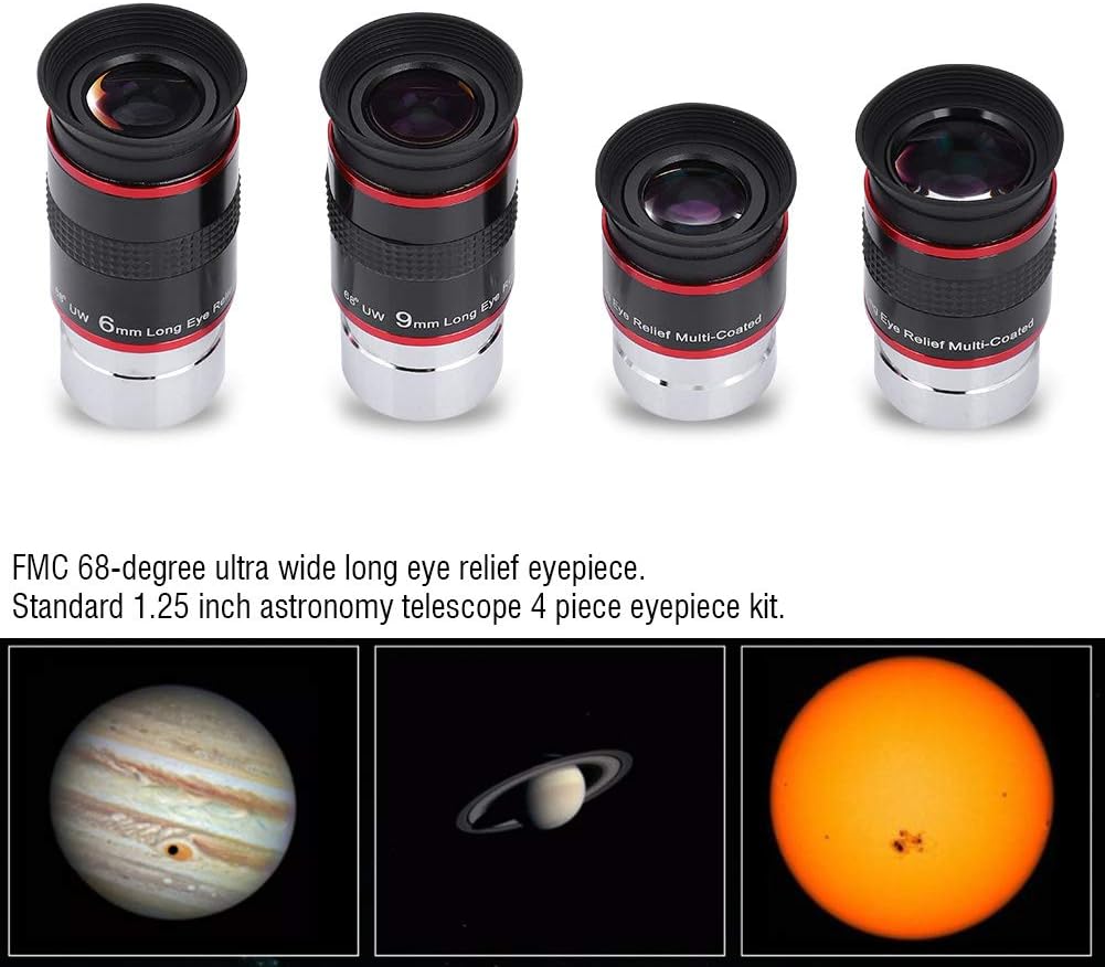 Telescope Eyepiece Standard 1.25 Inch Astronomy Telescope Eyepiece 1.25 68° Ultra Wide Angle Eyepiece Kit 6+9+15+20mm for Telescope