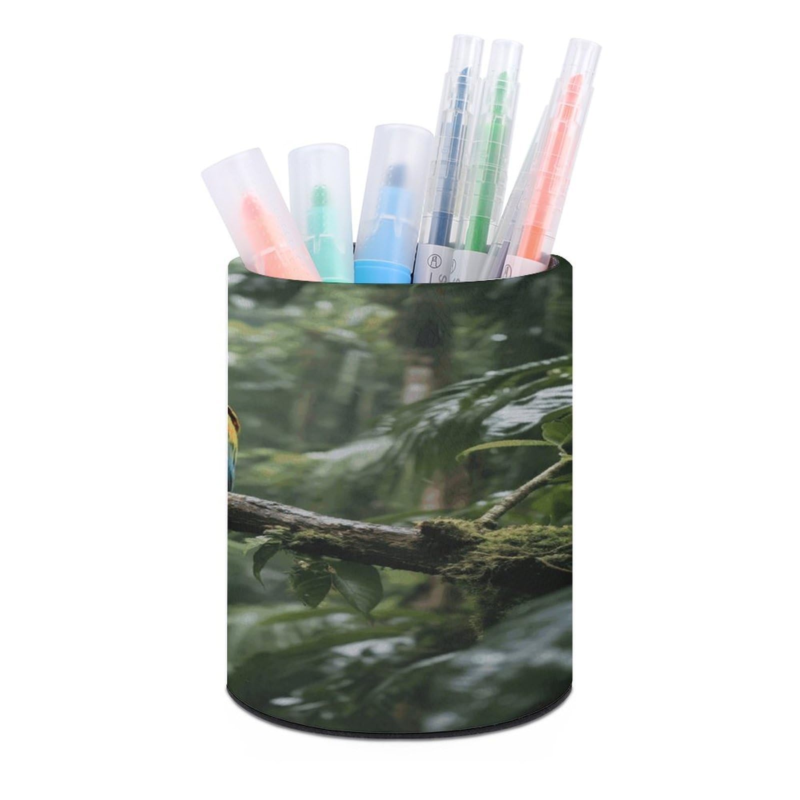 VstaDank Parrot_rainforest Pen Holder for Desk Makeup Brush Holders Stylish Pen Cup Cute Pencil Cup Round Pencil Holder Decor Brush Scissor Holders for Multifunctional Office Supplies