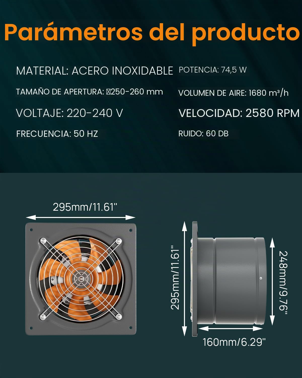 HG Power Ventilador extractor de 250 mm, 1680 m³/h, silencioso, con válvula de retorno, potente ventilador de pared con enchufe europeo para cocina, baño, garaje, sótano