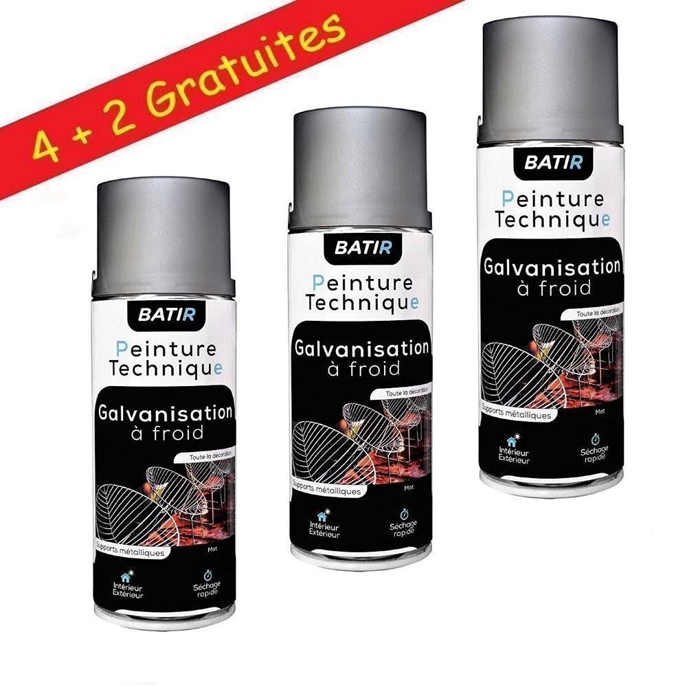 MadeInNature Set 6 Spraydosen Sprühfarbe Sprühlack Technikfarbe Kaltverzinkung Mattgrau - 400ml - Innen und Außen