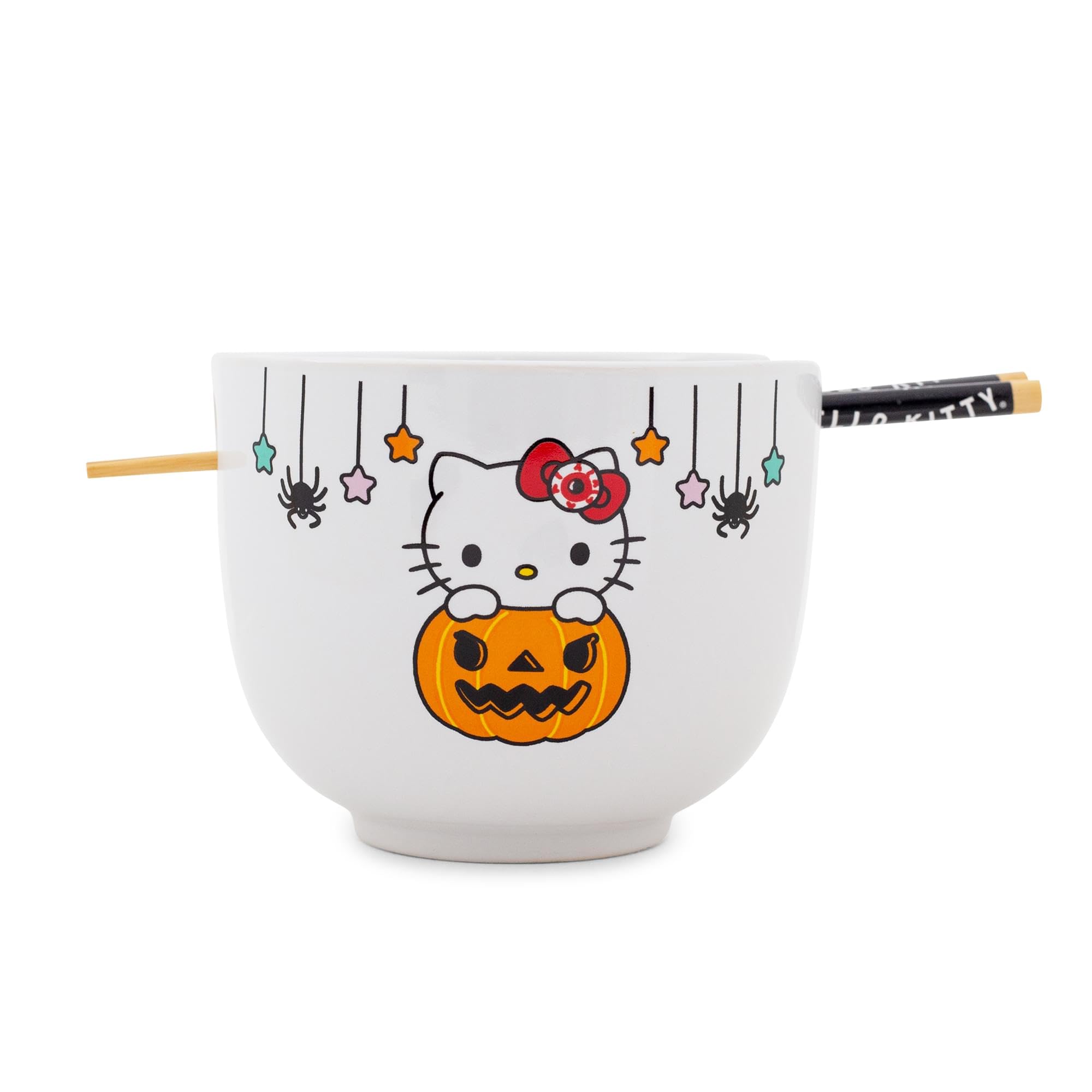 hello Sanrio Kitty Pumpkin Boo Service de table ramen en céramique | Comprend un bol à nouilles de 590 ml et des baguettes en bois