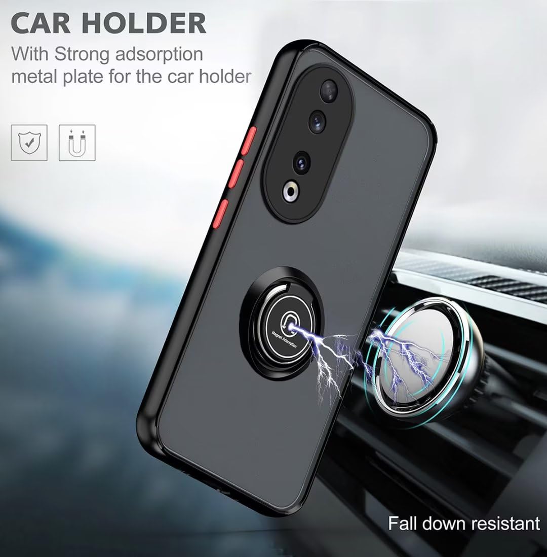 JIAFEI Cover Armor per Honor 200 5G, Custodia TPU+PC Antiurto con Scorrevole Protezione Fotocamera Cover con 360° Anello Supporto, Nero