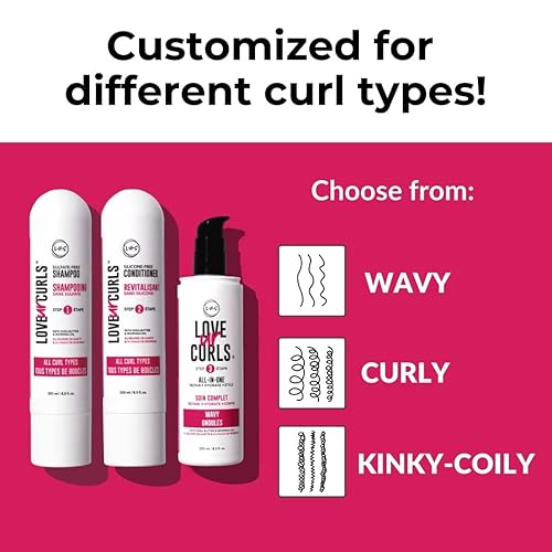 Miniatura 3 de LUS Brands Love Ur Rizos para cabello ondulado sistema de 3 pasos juego de champú y acondicionador con peinado todo en uno productos para el cabello