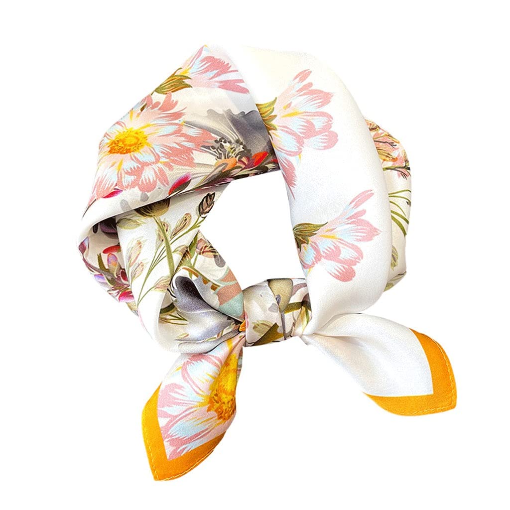 Bufanda Estampada Cuadrada pequeña de Seda de Morera 100% Pura for Mujer, pañuelo for el Cuello, pañuelo for la Cabeza, 21 x 21 Pulgadas