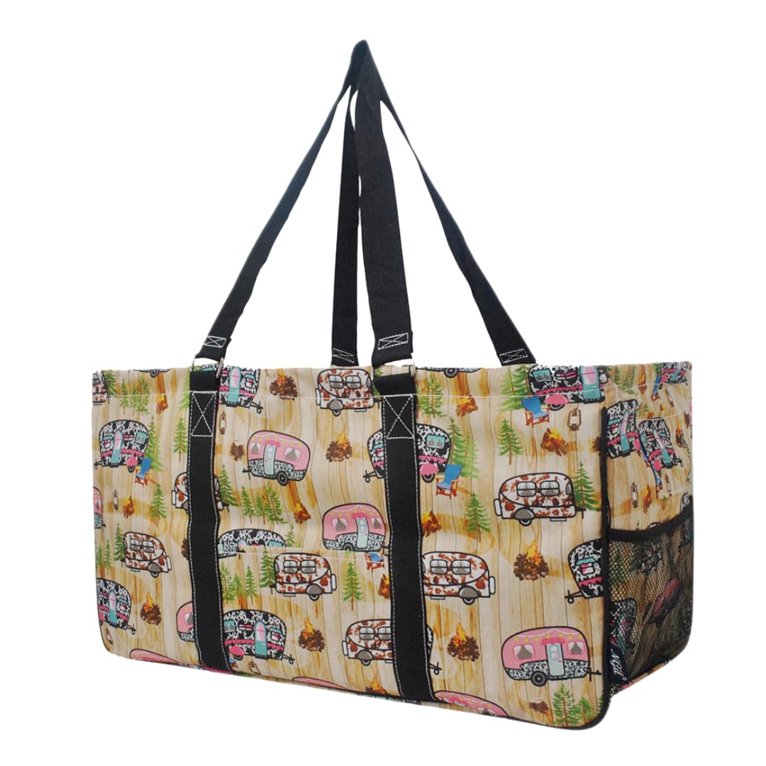NGIL Extra Large Utility Tote Reusable Grocery Bag Oversized Collapsible for Groceries Storage Picnic Beach Cute Camper-Black