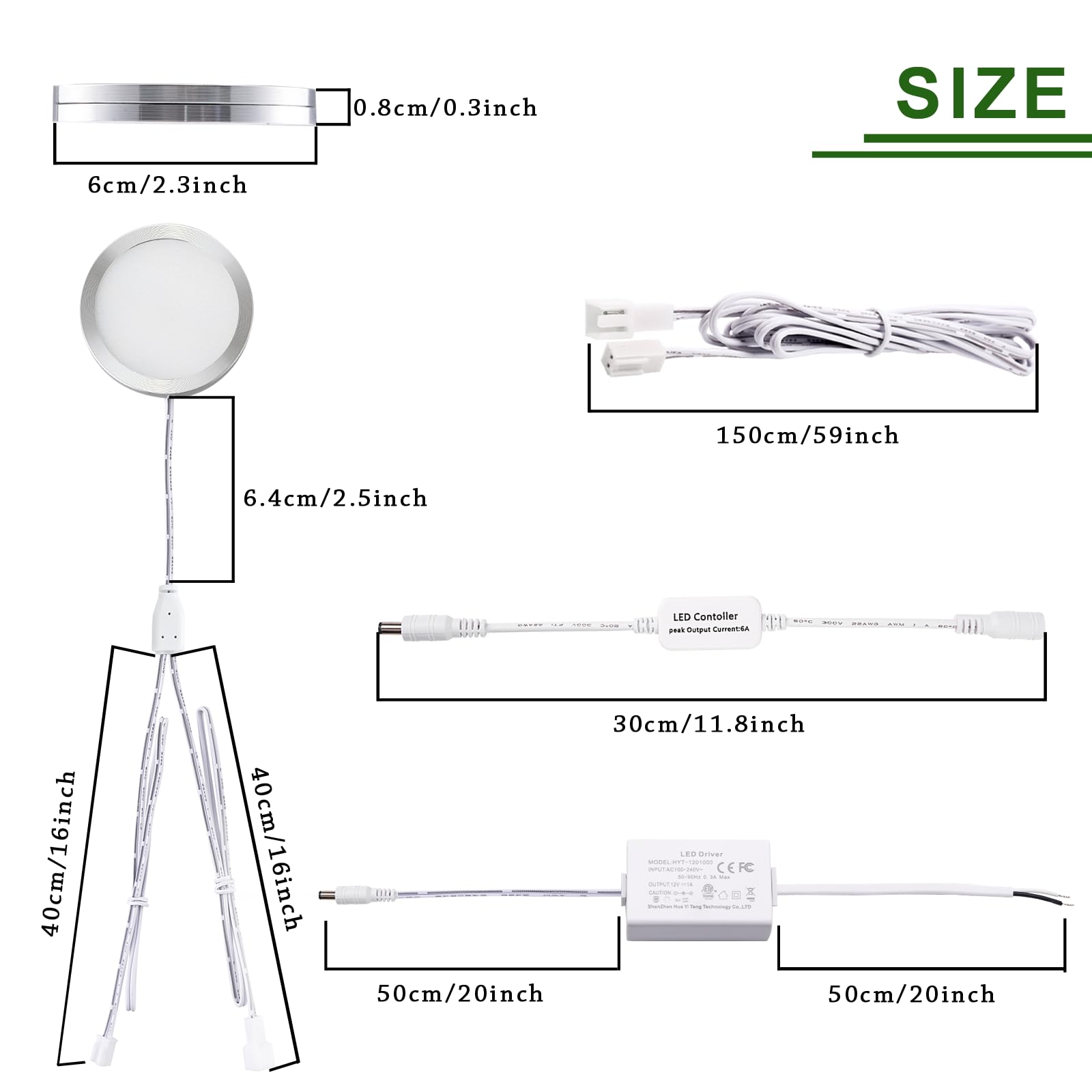 AIBOO Iluminación LED enlazable para debajo del gabinete, luces regulables de disco de 12 V, cableadas con control remoto RF inalámbrico para iluminación de estado de ánimo de cocina (8 luces, blanco