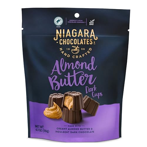 Niagara Chocolates Tazas de mantequilla de almendras de chocolate negro con bolsa de pie (4.1 onzas)