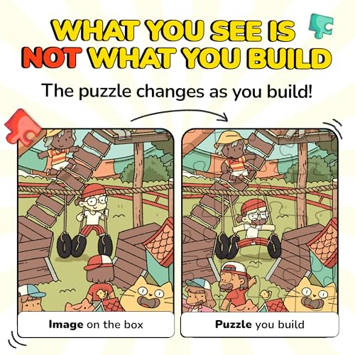 Image of Odd Pieces Jigsaw Puzzles 1000 Pieces with Storytelling Comics, for Women, White Elephant, Mystery Puzzle for Adults & Kids - 19.7'' x 27.6'' Frameable Magic Puzzle Art (Snack Attack 3)