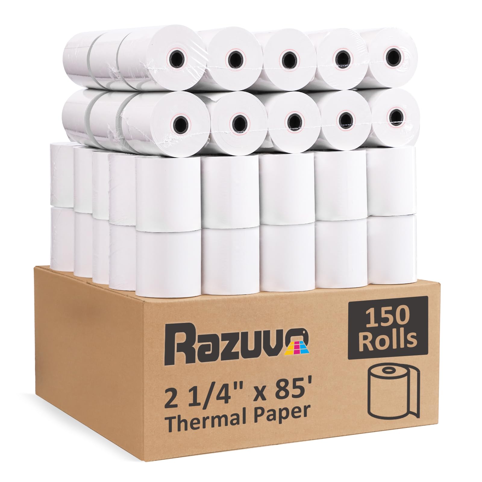 (150 rollos) papel térmico para recibos de 2 1/4 x 85 pulgadas, rollos de papel para máquina de tarjetas de crédito sin BPA para sistemas POS, compatible con Square Terminal, Clover Flex y más