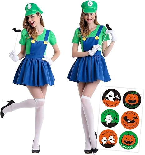 Amazon Vanilla バニラ マリオ ルイージ レディース コスプレ コスチューム 衣装 ハロウィン Vanillaオリジナル ステッカー付き ｍサイズ ルイージ コスプレ 仮装 通販