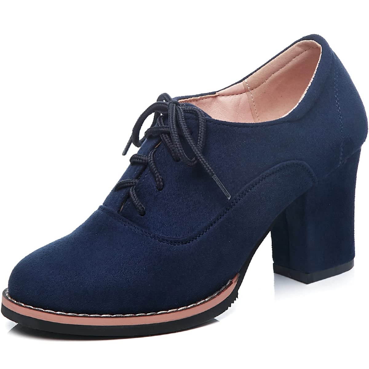 Zaylee Stivali da donna nuovi con tacco a blocco, stivaletti casual in finta pelle scamosciata,EU38-blu