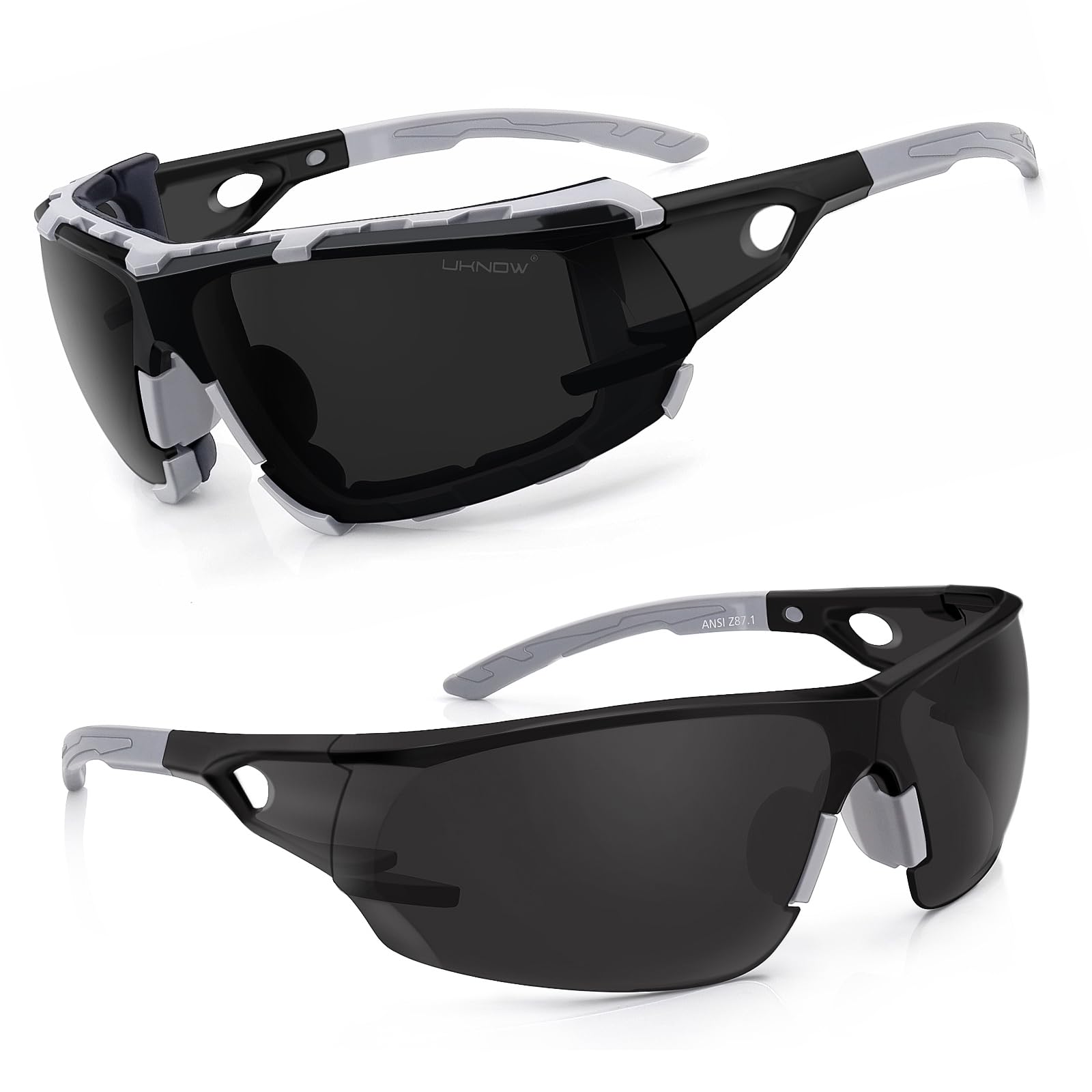 UKNOW Gafas de seguridad, lentes envolventes antivaho, junta de espuma extraíble, gafas protectoras ANSI Z87.1, resistentes a los impactos