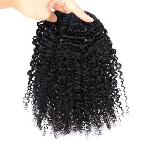 Miniatura 3 de EIAKE Extensiones de cola de caballo de cabello humano rizado 3B 3C, extensiones de cola de caballo rizada, pieza de pelo envolvente con cordón para