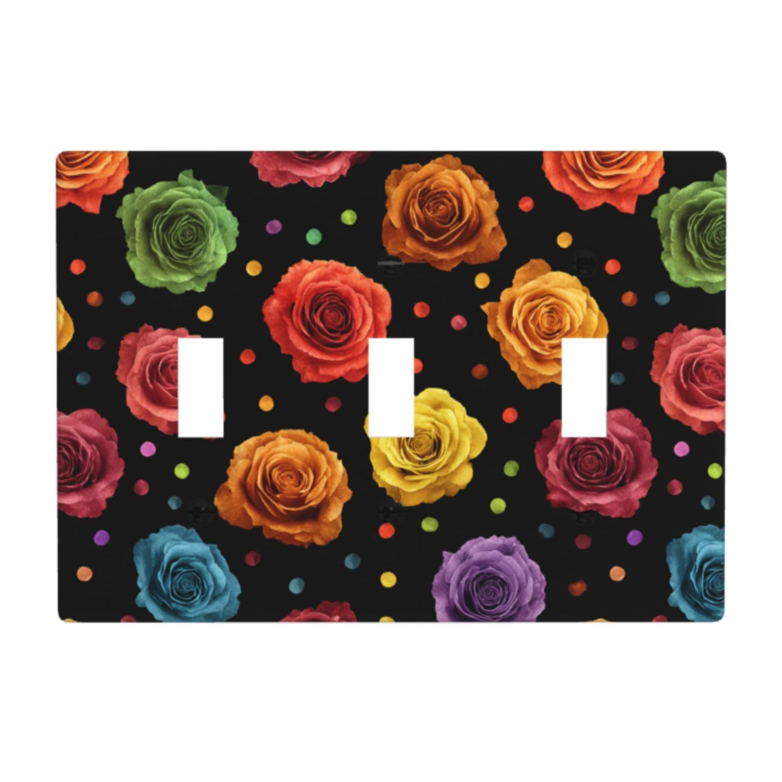Rose Rainbow Color Polka Dots Light Switch Covers 3 Gang Triple Toggle Wall Plate Switchplate Electrical Faceplate for Bathroom Kitchen Bedroom Decor