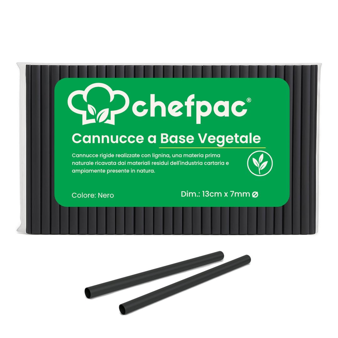 1000 Cannucce Nere Biodegradabili - lunghe 13 cm x 7 mm - Cannucce compostabili uguali a quelle di plastica adatte per cocktail, bar e catering. Resistenti fino a 40 gradi