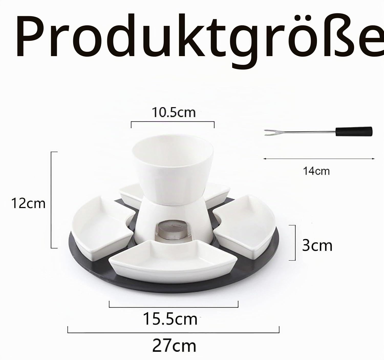 Keramik Schokofondue Set, 300ML Schokoladenfondue mit 4 Keramiktellern und 4 Gabeln, für Käse Fondue Familienessen Nachtisch Picknicks, Weiß