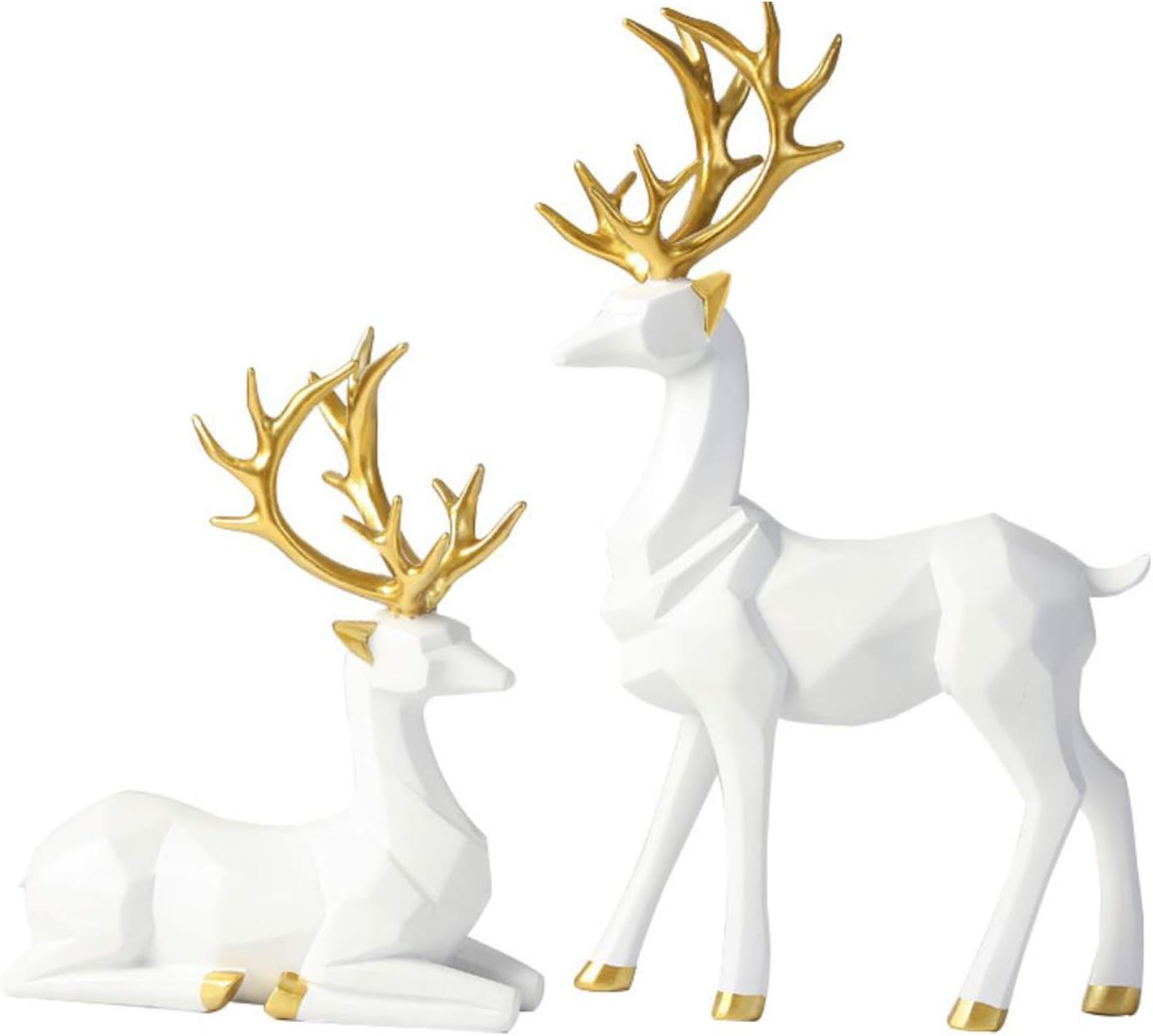 OUTASIGHT Nordic Style Origami Elk, Resin Sitting Standing Deer Statues, Reindeer Figurines, Ornaments Living Room TV Cabinet Wine Cabinet Gifts for Home Decoration (One Pair) (White)