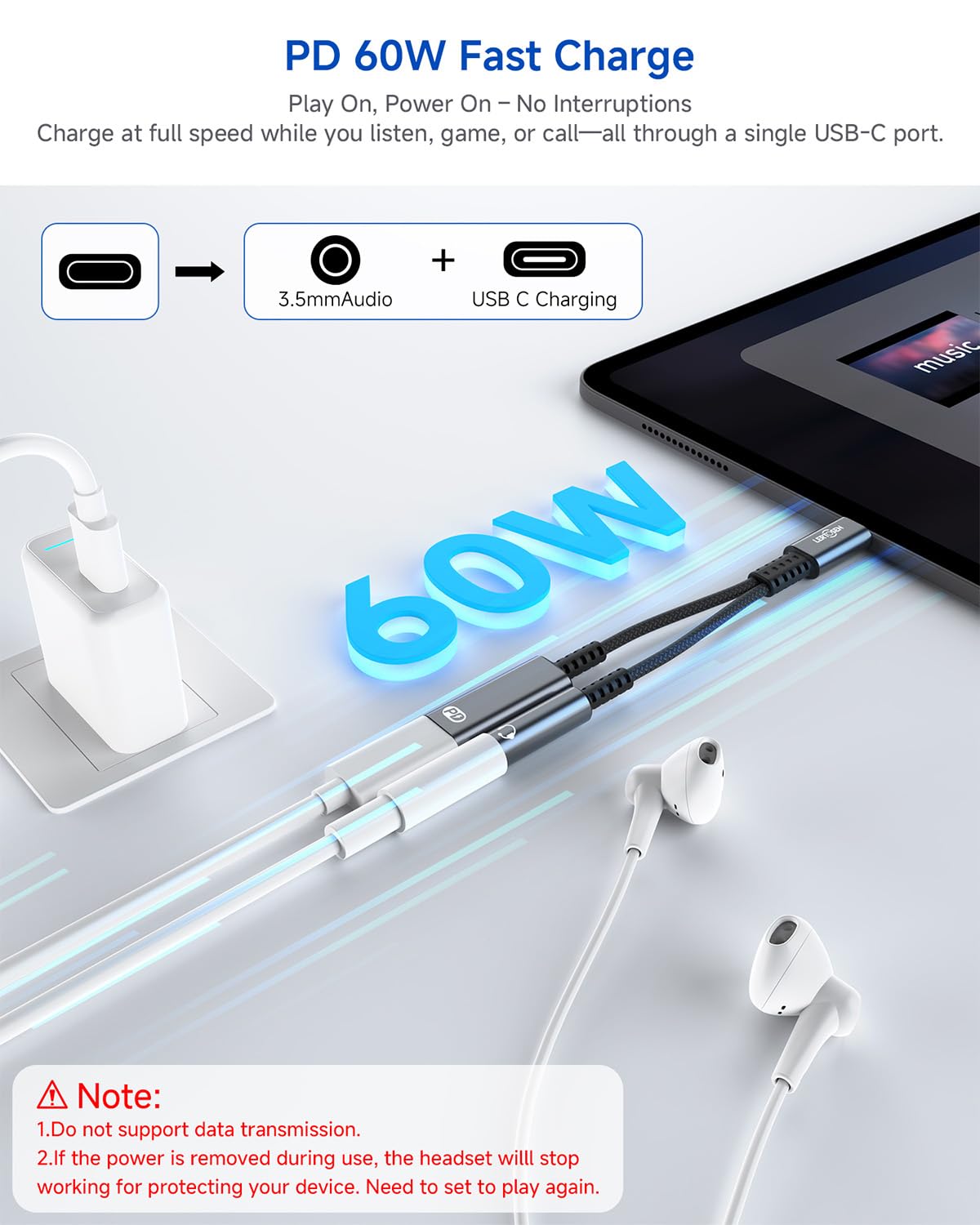 LERTOSEN USB C auf 3,5 mm Kopfhörer- und Ladeadapter, 2-in-1 USB-C-auf-AUX-Audio-Buchse mit PD-Schnelllade-Dongle-Kabel für Phone 16, 15 Pro Max, Samsung Galaxy S25, S24, S23 Pixel Ultra, iPad Pro