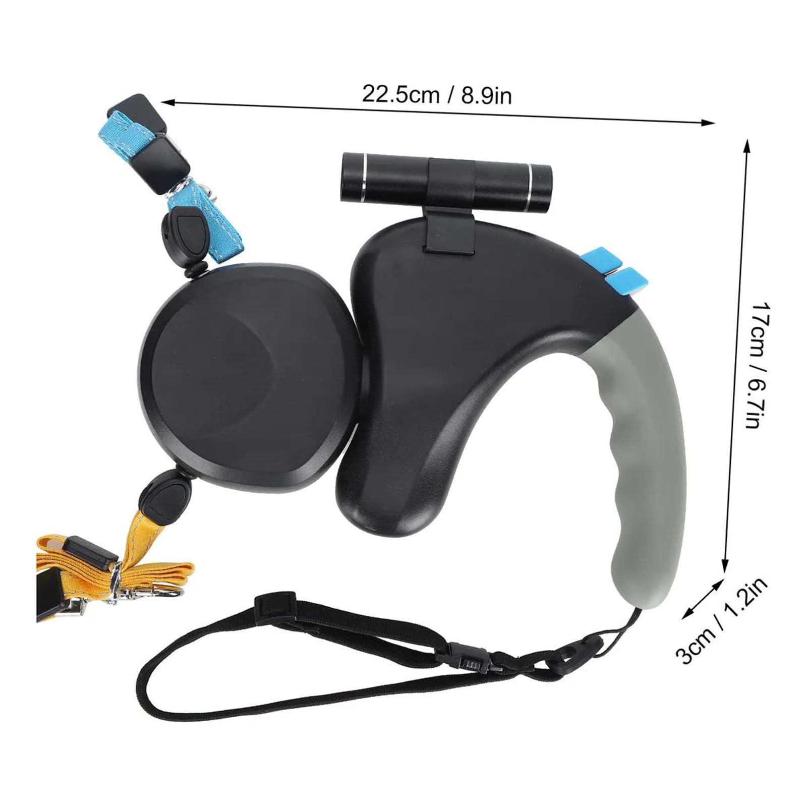 Laisse Rétractable Automatique pour Deux Chiens, Anti-nœuds Grâce à Sa Double Poignée à 360°, Lampe De Poche LED Et Sac, pour Les Promenades De Petits Chiens sur De Longues Distances(Blue)