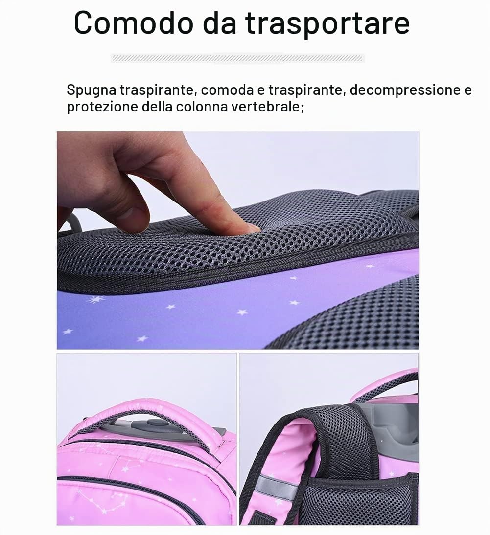 Zaino Trolley Ragazze Ragazzi, Zaino con Ruote Scuola Elementare Borsa Trolley Ideale per Bambini Studenti della Scuole Medie e Superiori