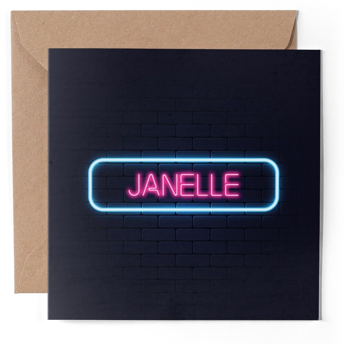 1 x Greeting Card - Neon Sign Design Janelle Name - Blank Birthday Celebration Anniversary #353062