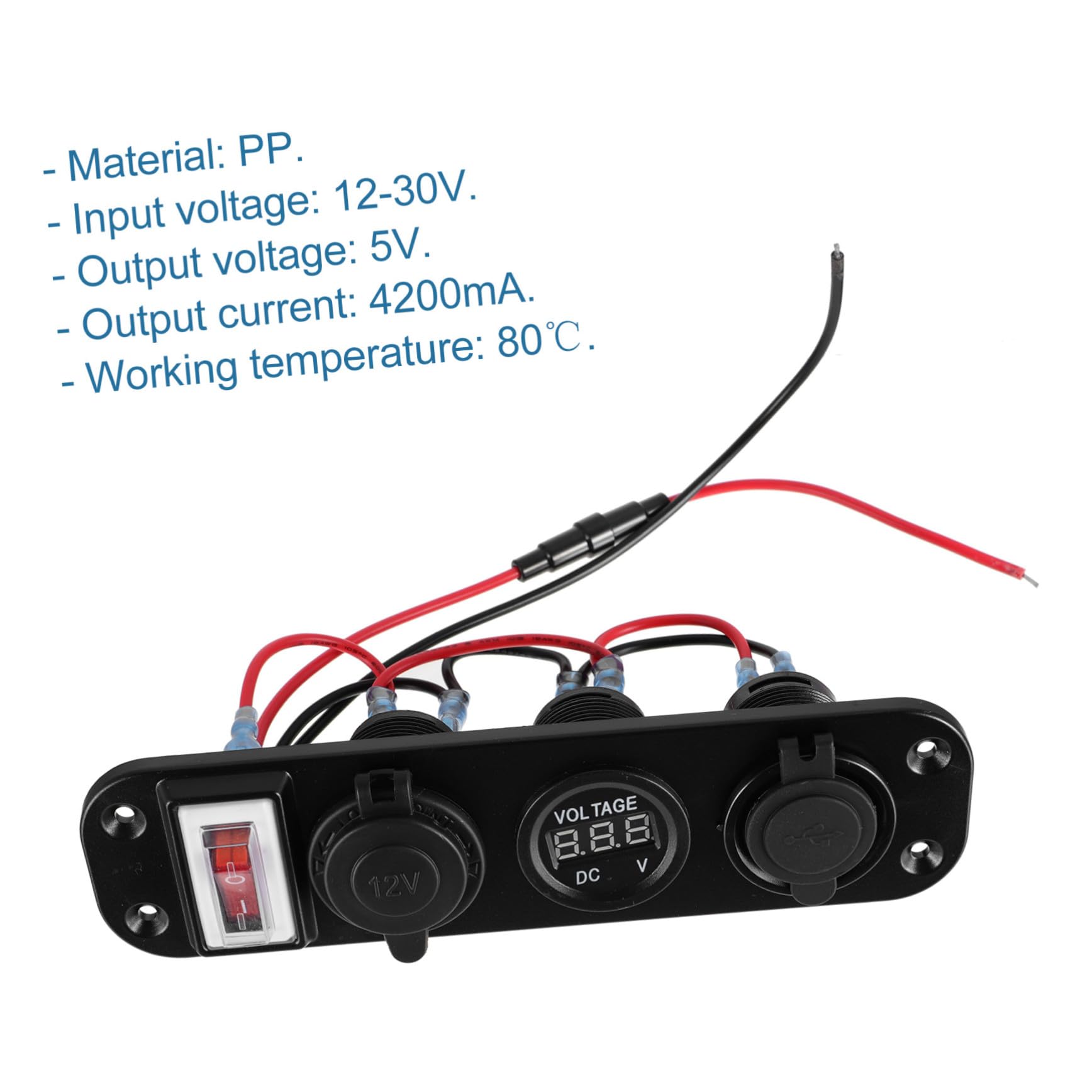 Pannello Accendisigari Auto con Interruttore Off Doppia Presa USB Voltmetro Digitale Caricatore per Camper Barca e Camion