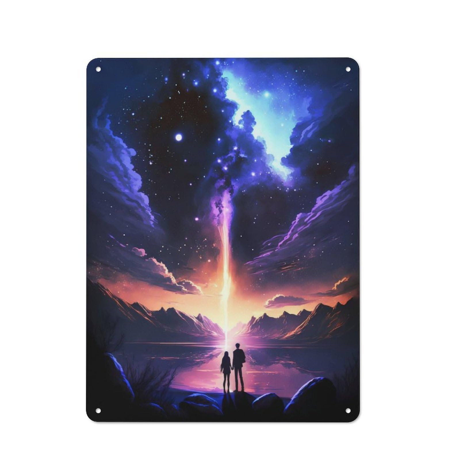 Junmoney Twilight Galaxy Lake Metal Plaque 40X30cm With For Pub Or Café, Rustic Decor, For Garage, Workshop And Man Cave Decoration