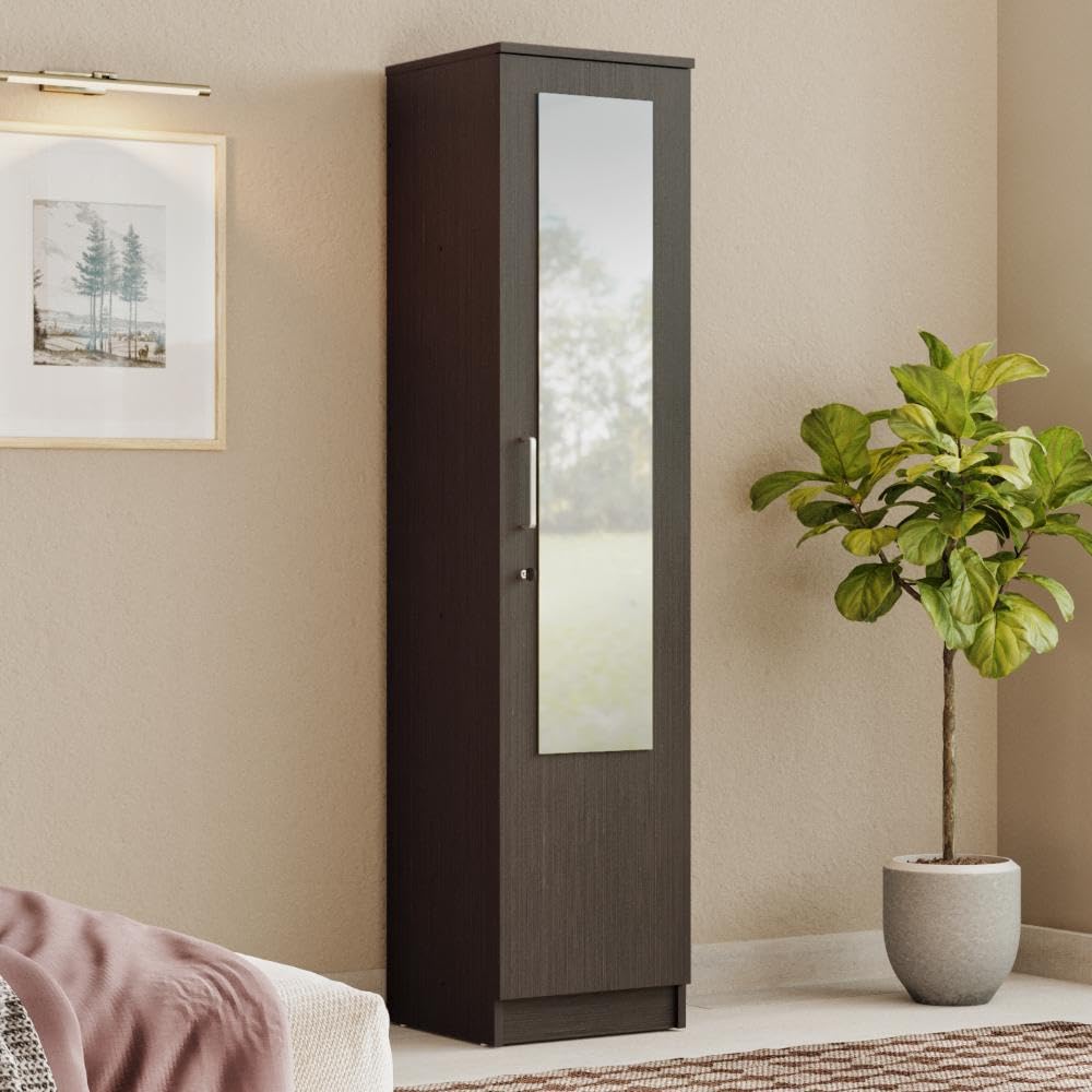 Wakefit Wardrobe for Bedroom | 1 Yr Warranty | Cupboard for Bedroom, Almirah, Wooden Wardrobe, Mirror Door, Multi-Shelves Storage, Density:680–750 kg/m³, Free Installation from Brand (Hunor - Wenge)