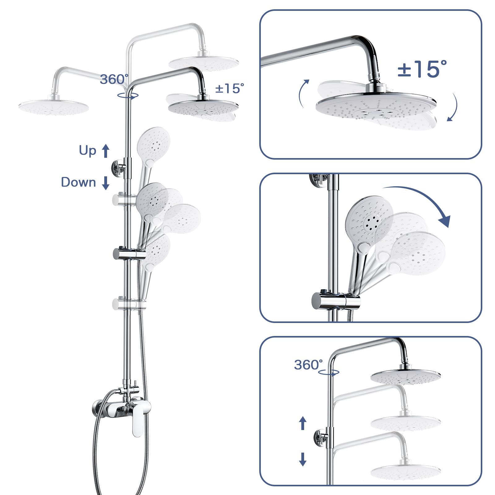 Namuoto Colonne de Douche avec Mitigeur, Ensemble de Douche, Systeme de Douche, Chromé