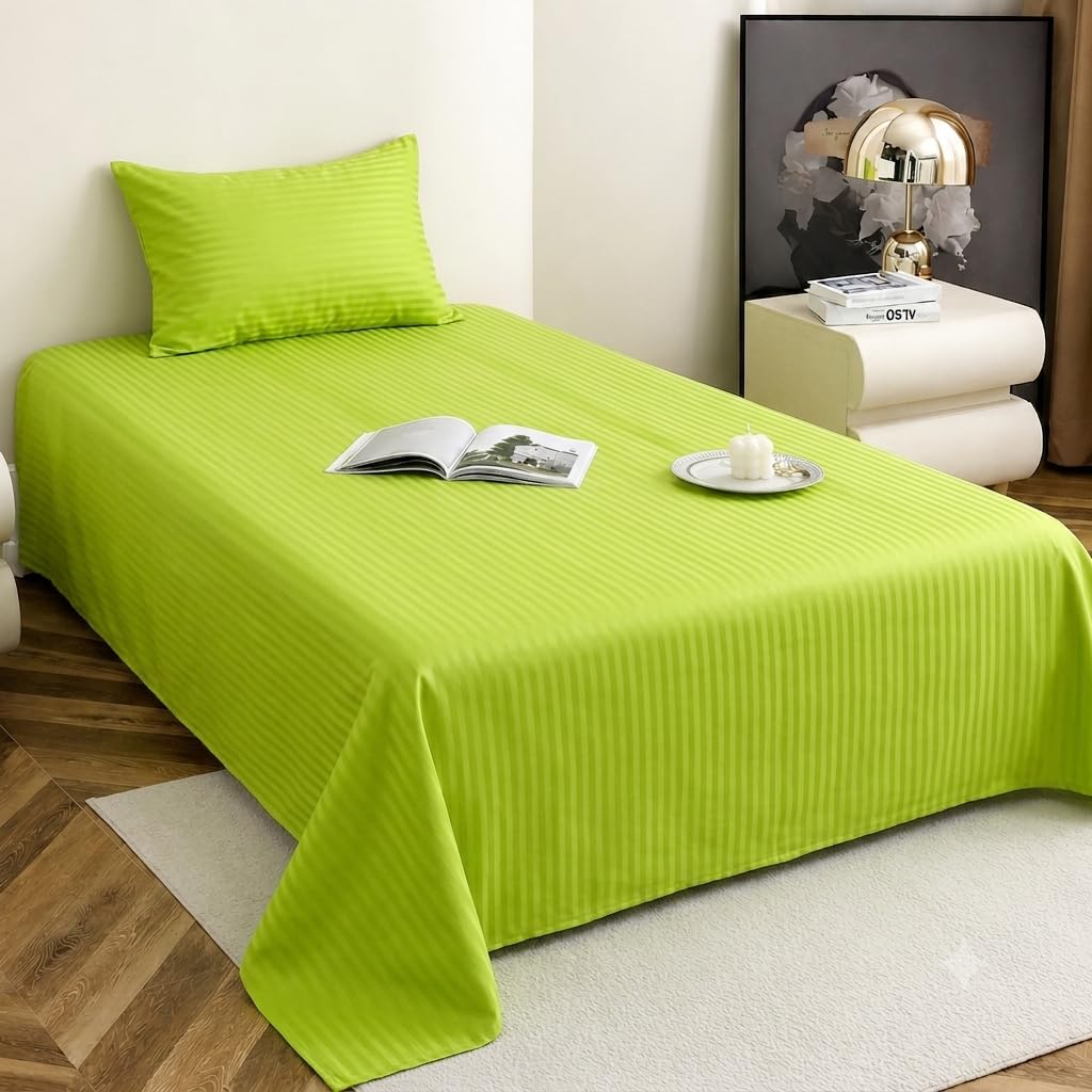 Satin Striped Glace Cotton Single bedsheet with 1 Pillow Cover | Soft & Smooth Finish | Single Bed bedsheet 90 x 60 Inch | Pillow Cover 18 x 28 Inch | Breathable, Fade Resistant-image-31
