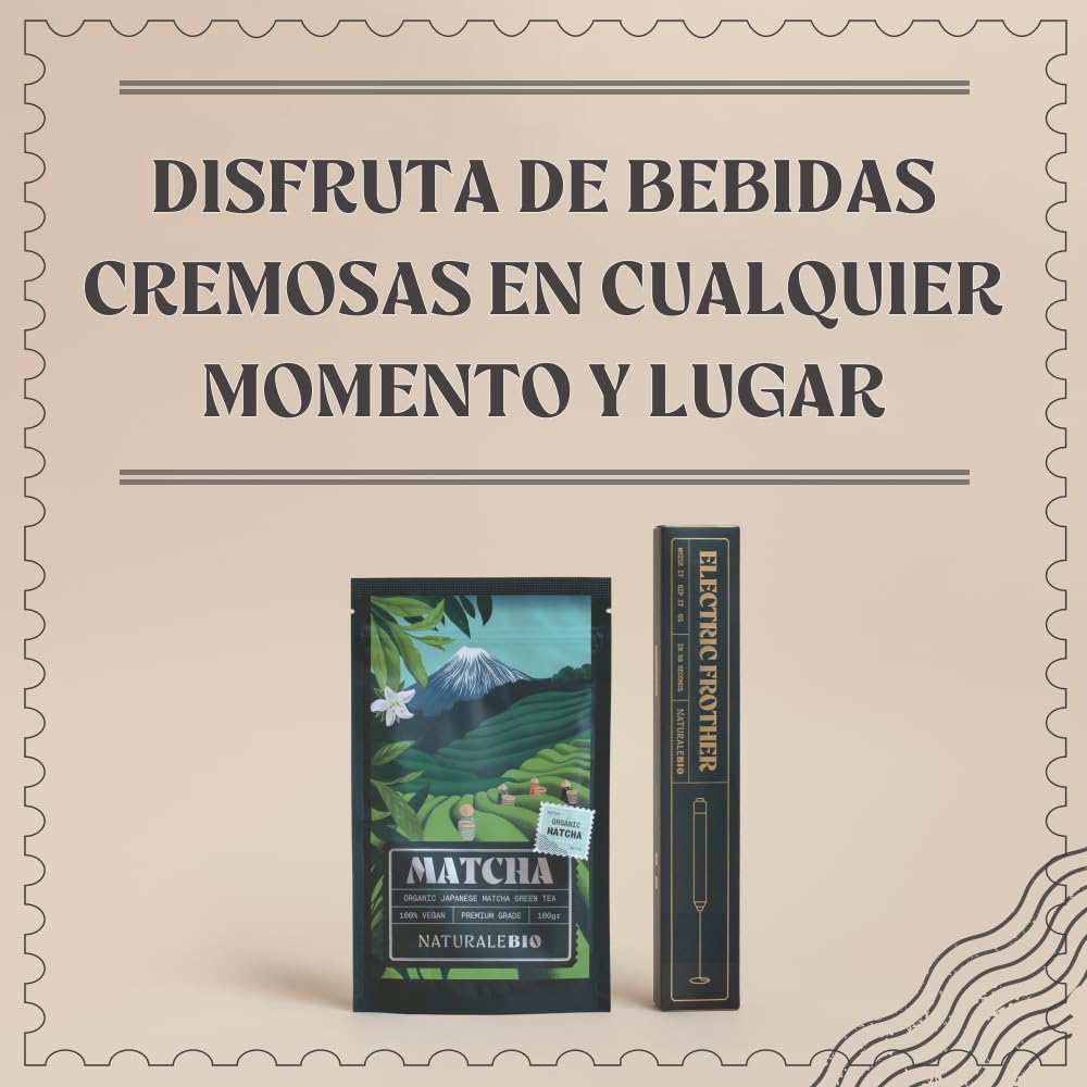 NaturaleBio Espumador eléctrico para matcha, latte, capuchino y chocolate caliente