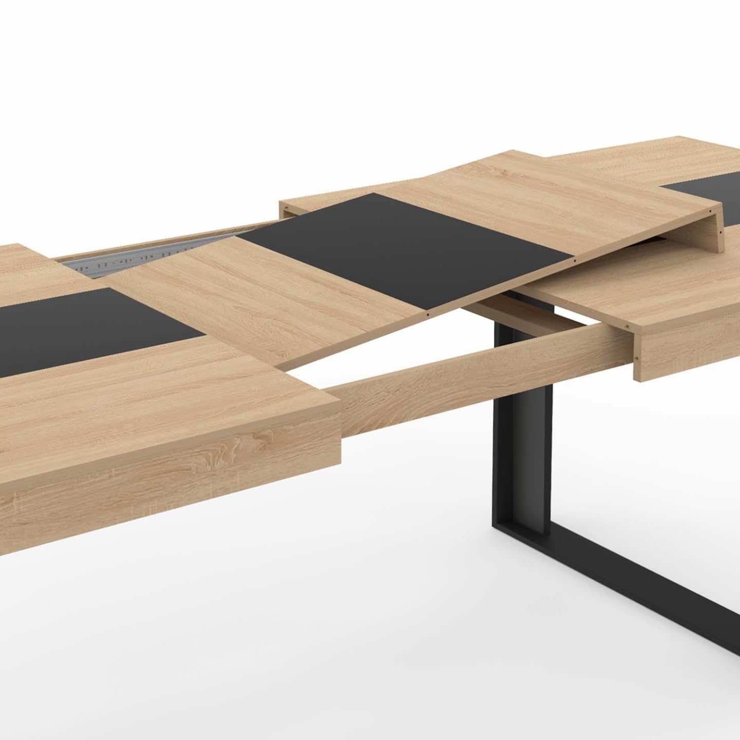 IDMarket - Table à Manger Extensible Rectangle Phoenix 6-12 Personnes Bois et Noir Bande Centrale Noire 200-300 cm