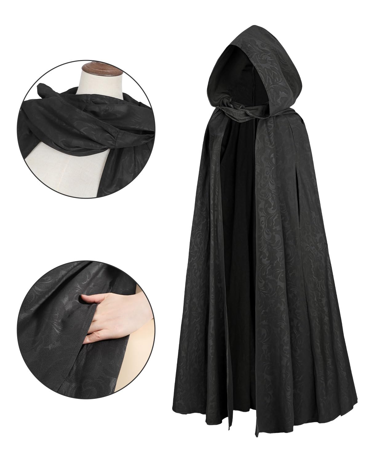 Mittelalter Umhang mit Kapuze Damen Cape Damen Gothic Mantel Gothic Jacke Schwarz