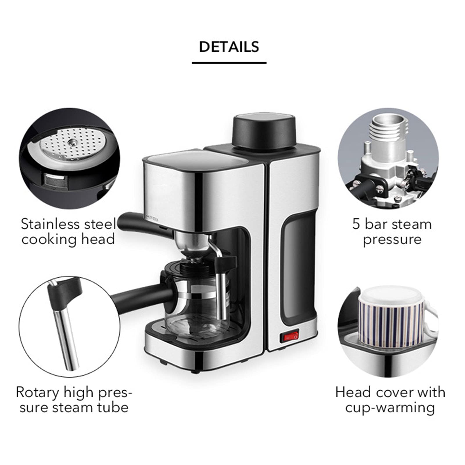 BEDSETS Macchina da caffè Automatica, Macchina da caffè Espresso Manuale e Cappuccino, Macchina Barista Tradizionale di caffè Espresso con Pompa, Caffettiera e Cappuccino (European regulations)