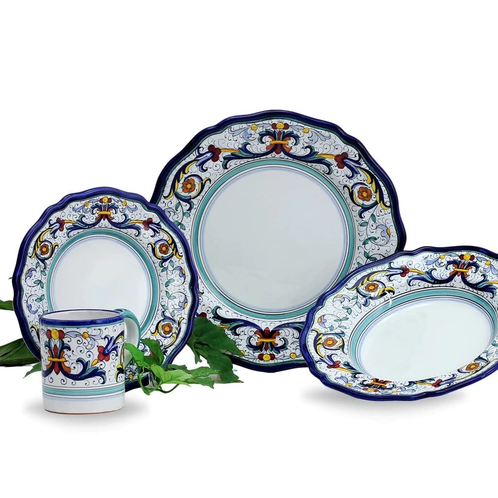 VECCHIA DERUTA: 4 PCS PLACE SETTING BUNDLE- [PPK.001+002+003+019-VEC] - Authentic hand painted in Italy. Original design. Shipped from the USA with Certificate of Authenticity.