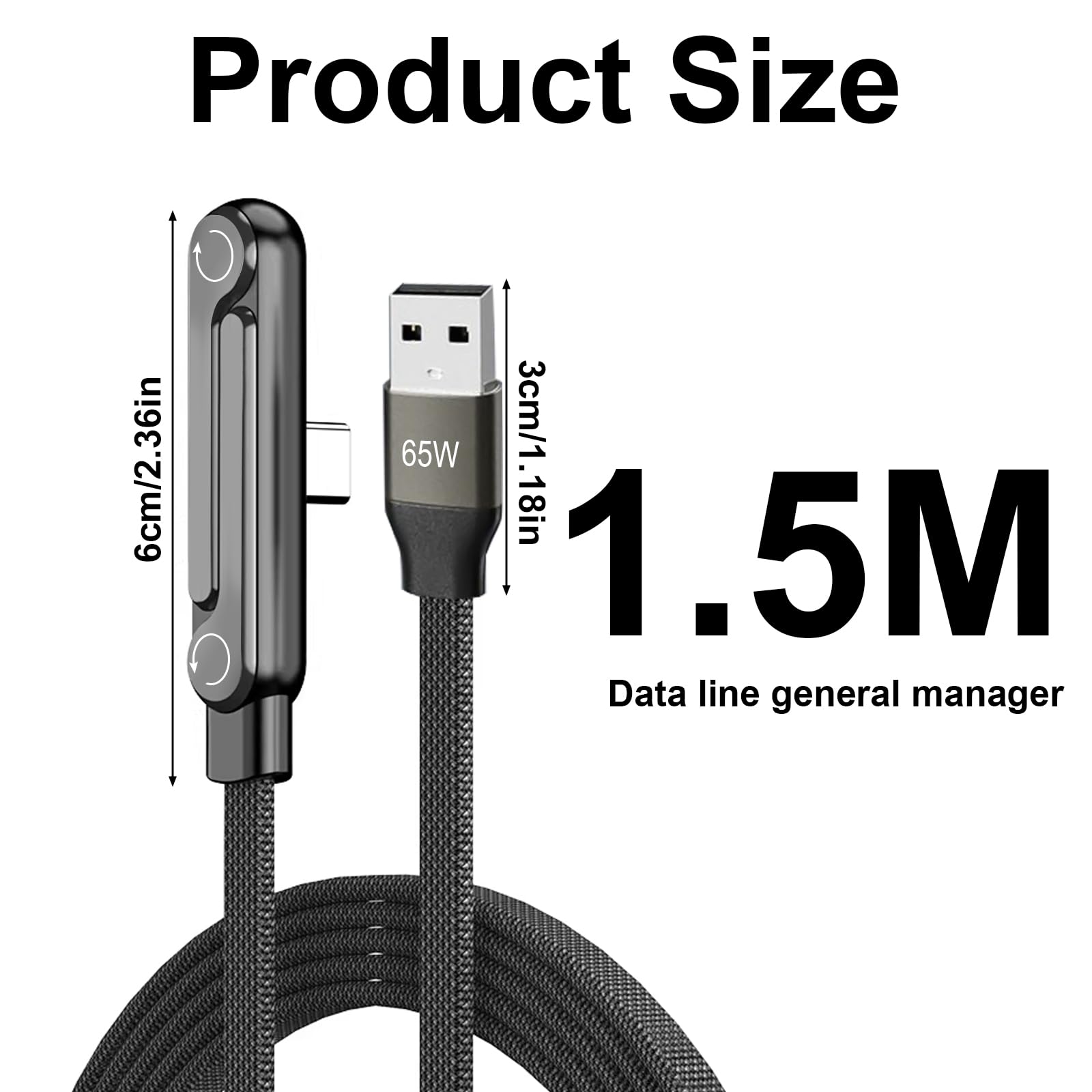 Caricatore rapido 65W 2 in 1 1.5m cavo di ricarica B-C per telefono e tablet