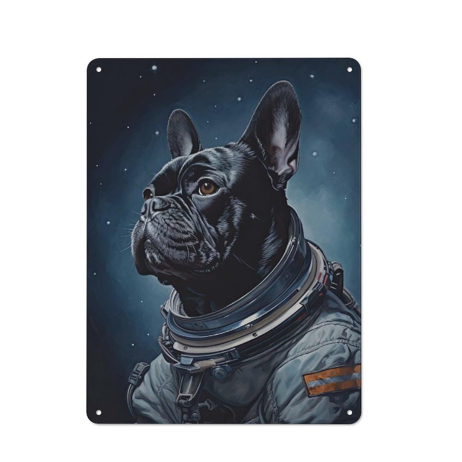 Junmoney Style-5 Simple Retro French Bulldog Astronaut Metal Wall Plaque 40X30cm, Creative Space Decor For Office, Study, Studio Or Hallway