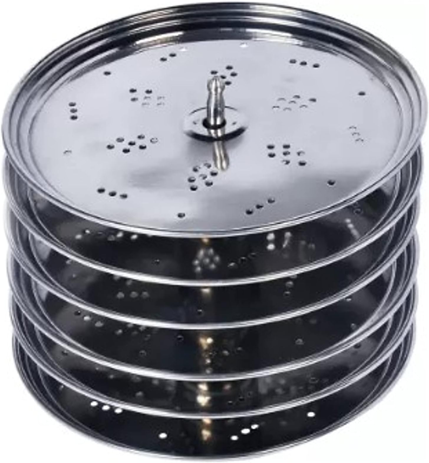 LUXURIA Diamond MINI IDLI, Idli, Idiyappam, Pure Stainless Steel Plate Set (Medium Idiyappam Plate, 3),Silver