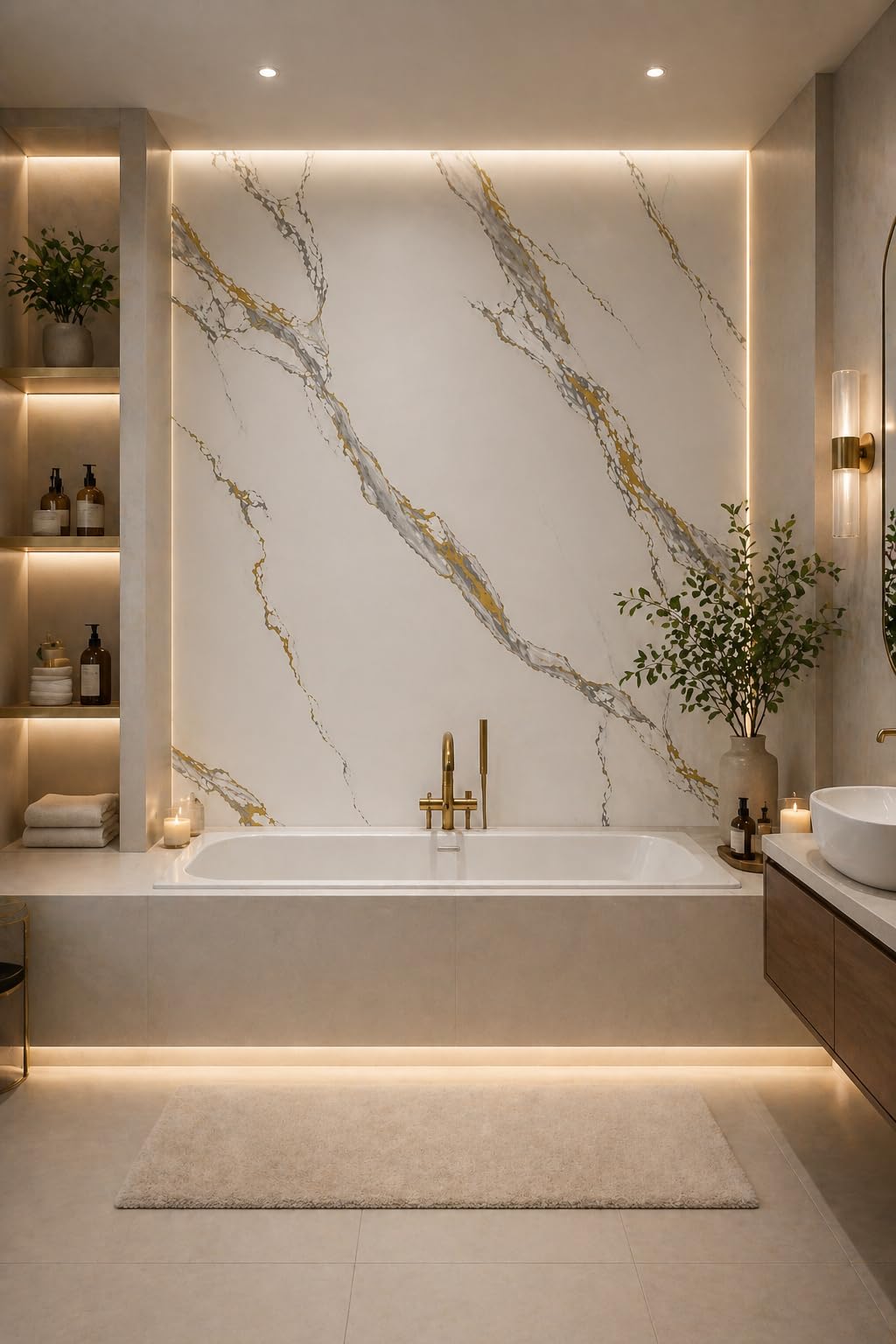 Shower Panel 1000mm Wide x 2.4m Wet Wall Bathroom Cladding PVC 10mm Thick (White Gold Gloss 1m)