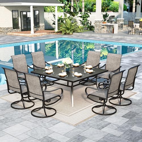 Image of Sophia & William Outdoor Dining Set Patio Dining Sets Patio Table and Chairs Set 9 Pieces 60 inch Square Outdoor Dining Table for 8 with Swivel Patio Chairs for Garden Pool All Weather Brown