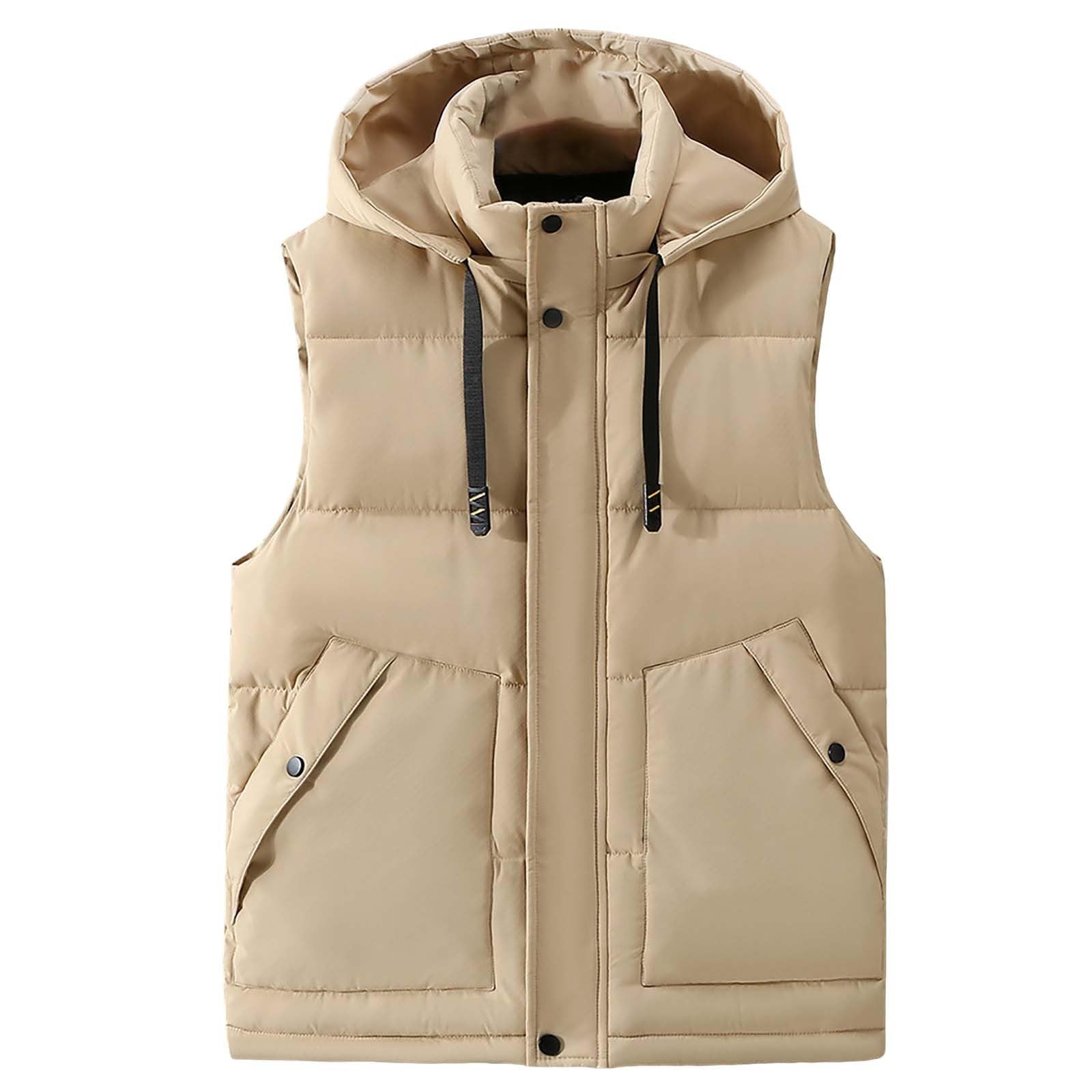 Chaleco con capucha para hombre, con forro polar, chaleco acolchado sin mangas para senderismo, viajes, golf, safari, deportes, calentador de cuerpo, chaleco con cuello alto, ropa deportiva casual