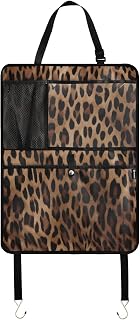 Leopard Print Car Backseat Organizer 1 Pack - Seat Back Protectors with Clear Tablet Holder, 4 Large Storage Pockets - Kick Mat Seat Protector for Kids, Car Travel Accessories
