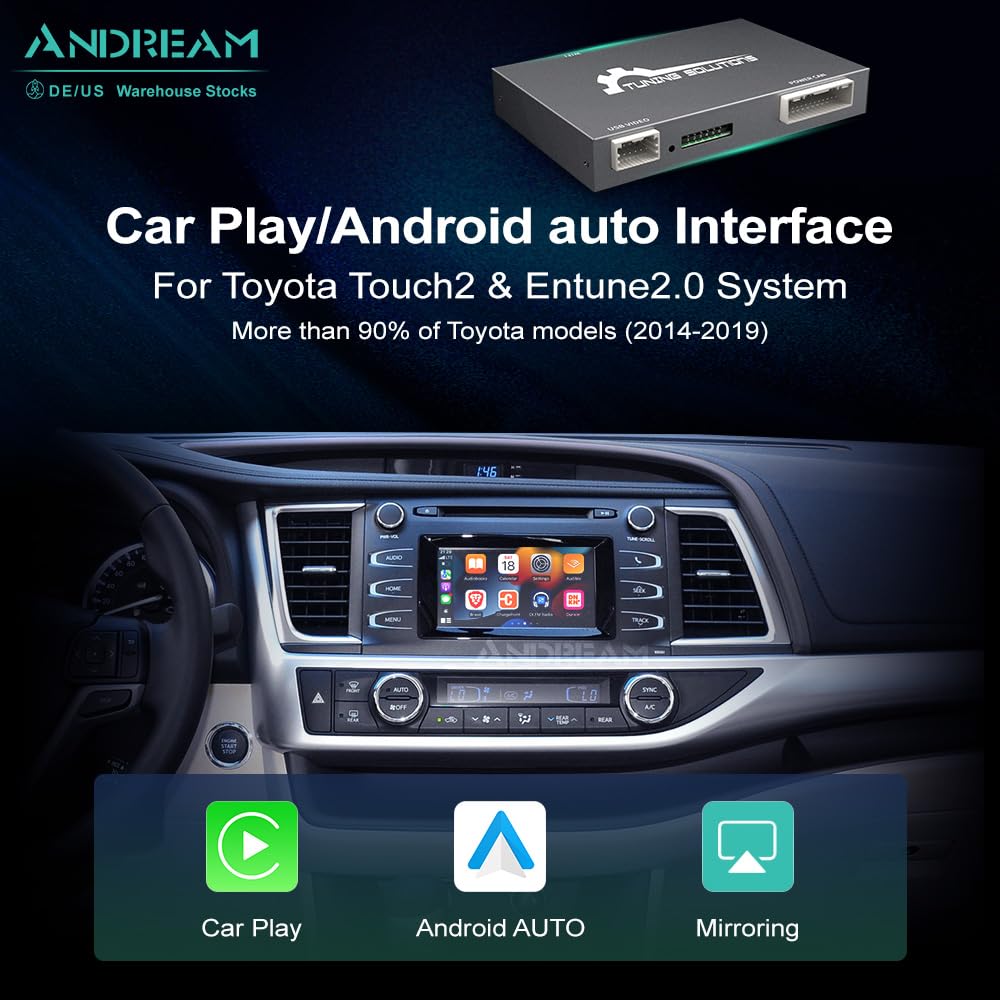 Kit Andream de actualización inalámbrico CarPlay y Android para Toyota Touch 2 - Compatible con CH-R, Avalon, Corolla, Camry, Yaris, Auris, RAV4, Highlander Entune 2.0 2014-2019