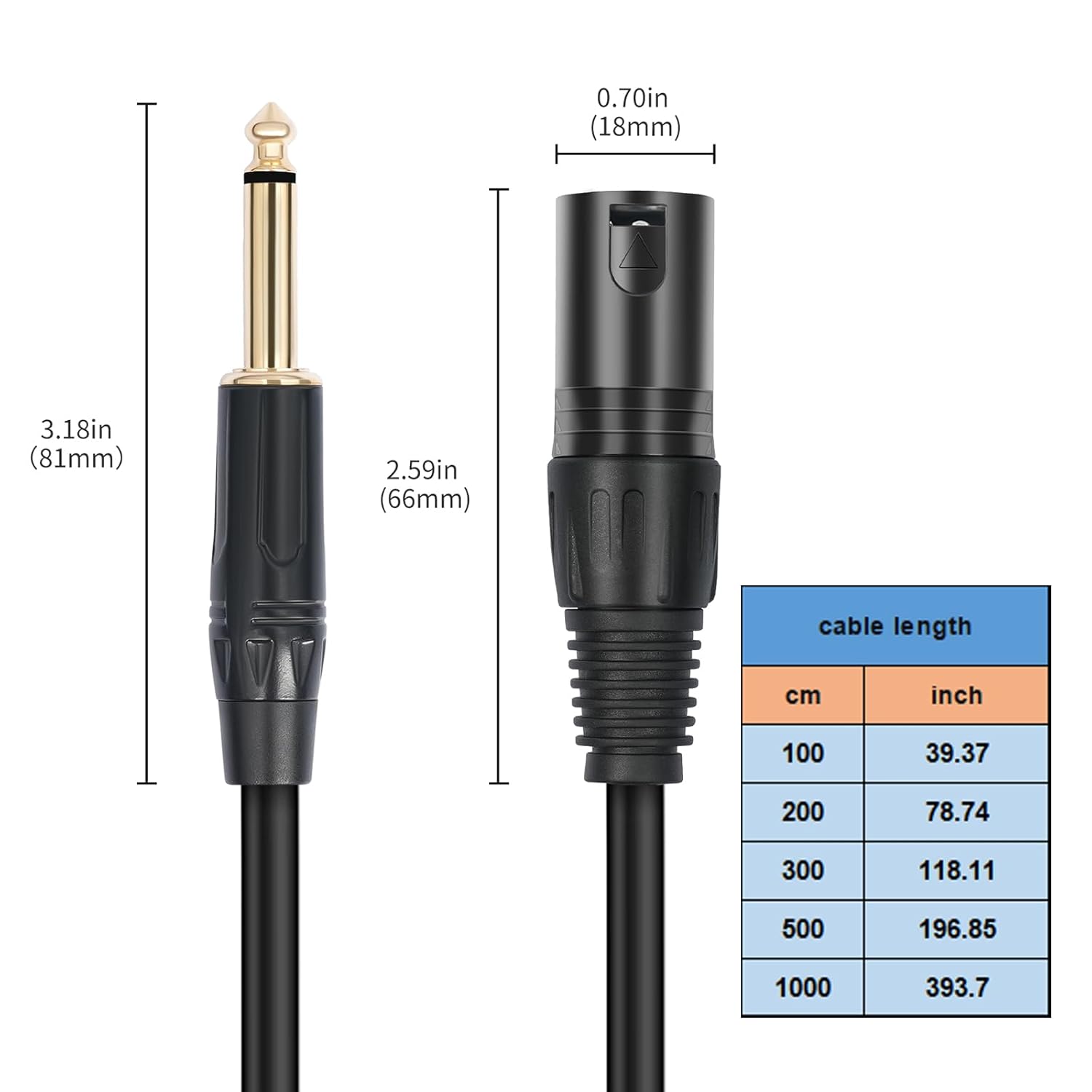 6.35mm~6.35mm 3ピンオスオーディトリーケーブル サウンドカードとアクティブスピーカー用のアンバランス 長さオプション