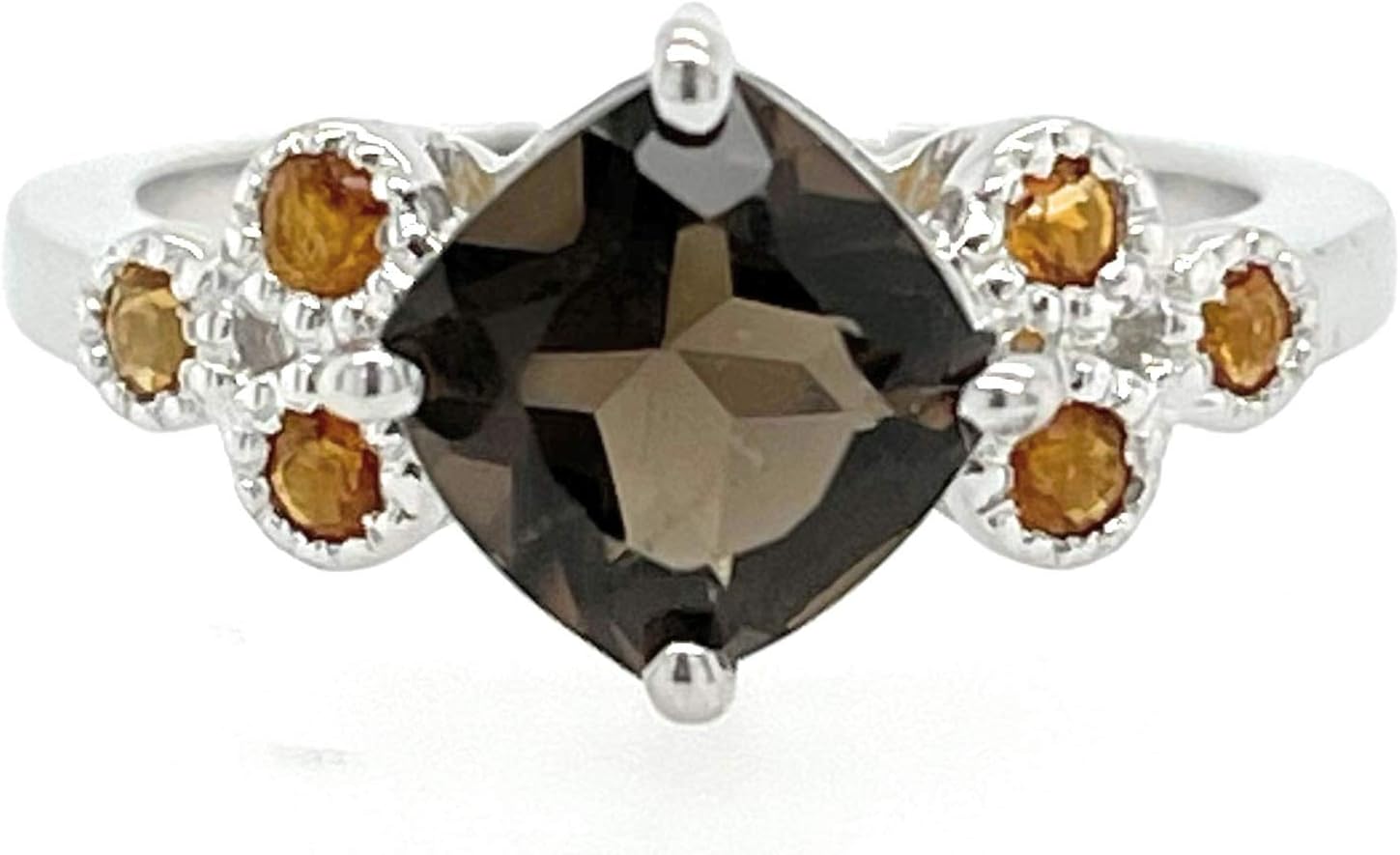 Genuine 1ct Smoky Topaz, Golden Citrine 925 Solid Sterling Silver Engagement Ring Size 6, 7, 8, 9