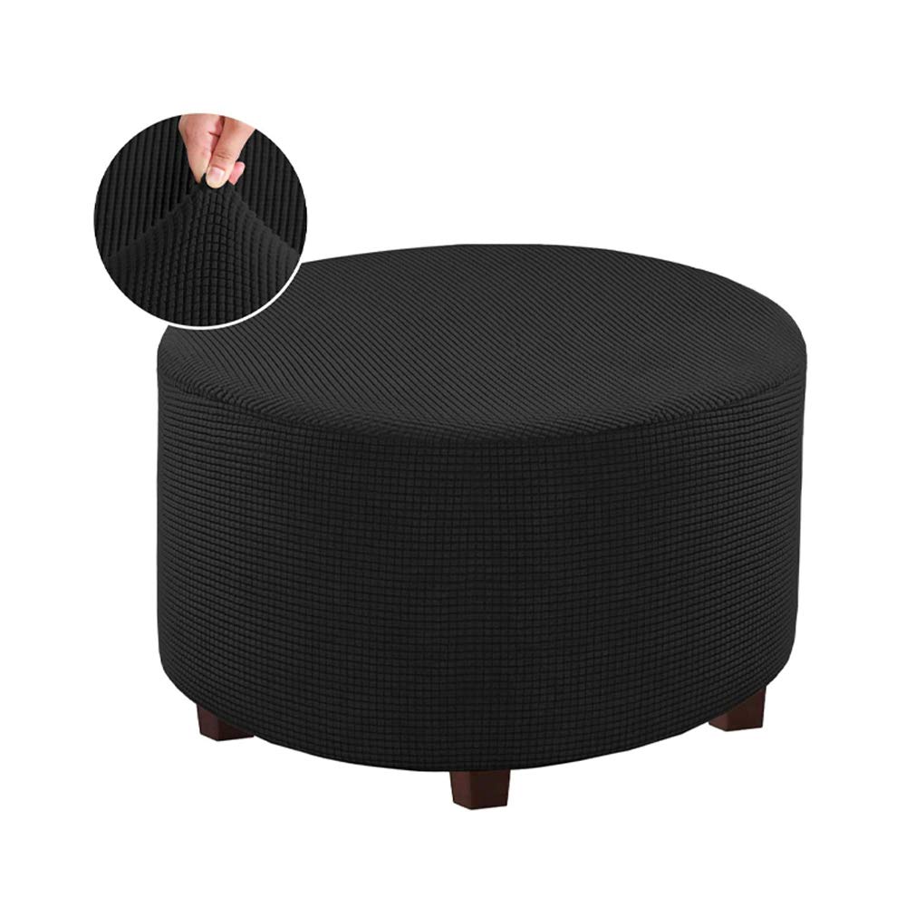VIENLOVE Round Ottoman Slipcover Polyester Blend Footstool Protector Covers Stretch with Elastic Bottom Feature Textured Machine Washable Jacquard