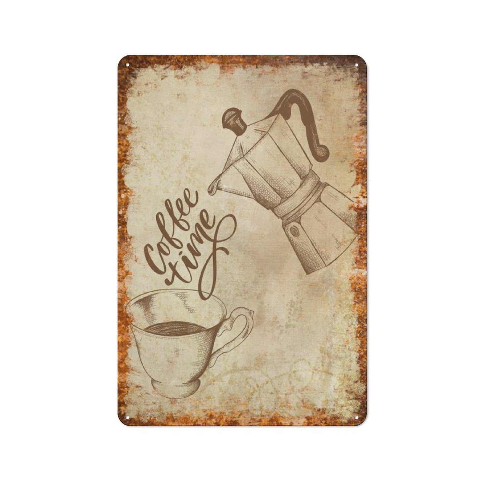 peiyeety Metal Tin Sign Coffee Time Quote Pattern Vintage Rustic Wall Art Kitchen Bathroom Bedroom Living Room Cafe Farmhouse Entryway Office Garage Home Bar Laundry Room Porch Patio 12x16 Inch