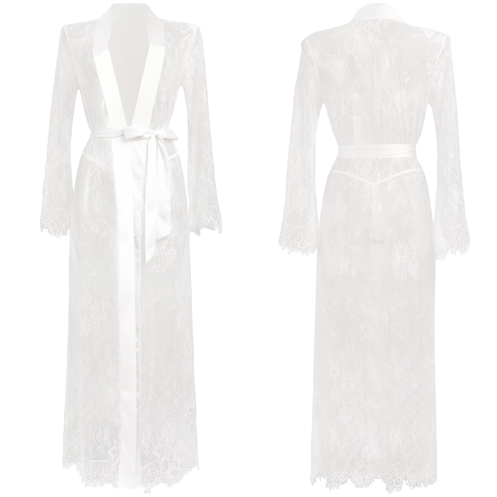 ZWCHGJ Szlafroki, długie prześwitujące koronkowe szaty kimono prześwitujące szlafroki z siateczki tiulowa koszula nocna maxi elegancka koszula nocna bielizna nocna, na bieliznę nocną sukienka dla